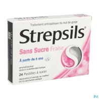 Strepsils fraise sans sucre pastille a sucer 24 | Aesiel