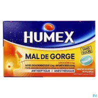 Humex mal gorge lidocaine menthe glaciale sans sucre pastille 24 | Aesiel