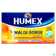 Humex mal gorge lidocaine menthe glaciale sans sucre pastille 24 | Aesiel