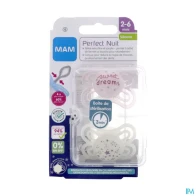 Mam sucette anatomique silicone perfect nuit decor 2/6m boite sterilisation n12 x2 | Aesiel