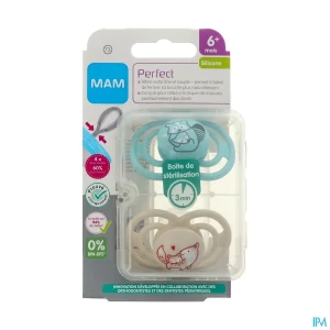 Mam sucette anatomique silicone perfect standard +6m boite sterilisation n73 x2 | Aesiel