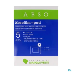 Marque verte absofilm+pad pansement film transparent 8cm x 10cm 5 | Aesiel
