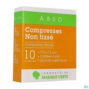 Marque verte abso compresse non tissee de gaze 7cm5 x 7cm5 2 10 | Aesiel