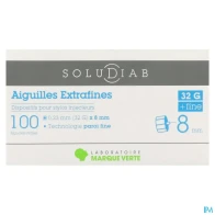 Marque verte soludiab aiguille pour stylo insuline 8mm extrafines g32 100 | Aesiel