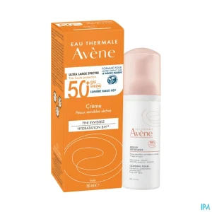 Eau thermale avene solaire crème spf50+ 50ml + mousse nettoyante 50ml offerte | Aesiel