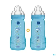 Mam biberon easy active 2eme age colore 330ml garcon tetine debit x x2 | Aesiel