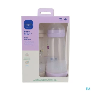 Mam biberon easy start anticolique 320ml lilas + sable tetine debit 3 x2 | Aesiel