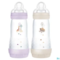 Mam biberon easy start anticolique 320ml lilas + sable tetine debit 3 x2 | Aesiel