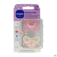 Mam sucette perfect nuit 2/6 mois silicone x2 | Aesiel