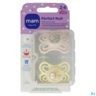 Mam sucette perfect nuit 2/6 mois silicone x2 | Aesiel
