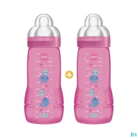 Mam biberon easy active 2eme age colore 330ml fille tetine debit x x2 | Aesiel