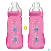 Mam biberon easy active 2eme age colore 330ml fille tetine debit x x2 | Aesiel