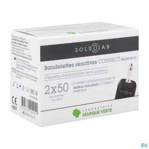 Marque verte soludiab connect bandelette reactive glycemie 100 | Aesiel