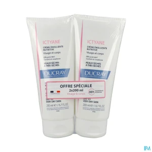 Ducray ictyane crème emolliente nutritive 200ml x2 | Aesiel