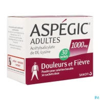Aspegic adulte 1000mg poudre pour solution buvable sachet 30 | Aesiel