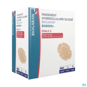 Biogaran border + ovale pansement hydrocellulaire silicone s 9cm x 11cm 16 | Aesiel