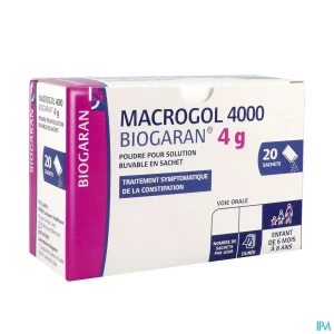 Macrogol 4000 biogaran 4g poudre pour solution buvable sachet 20 | Aesiel