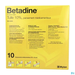 Betadine 10% tulle pansement 10 | Aesiel