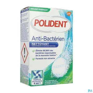 Polident Nettoyant Antibactérien Comprimé Effervescent 96
