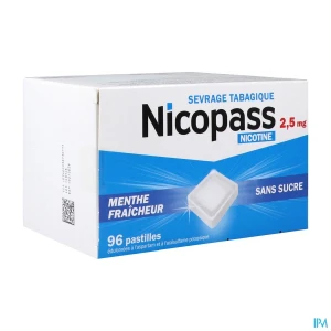 Nicopass 2,5mg sans sucre Menthe pastille à sucer 96