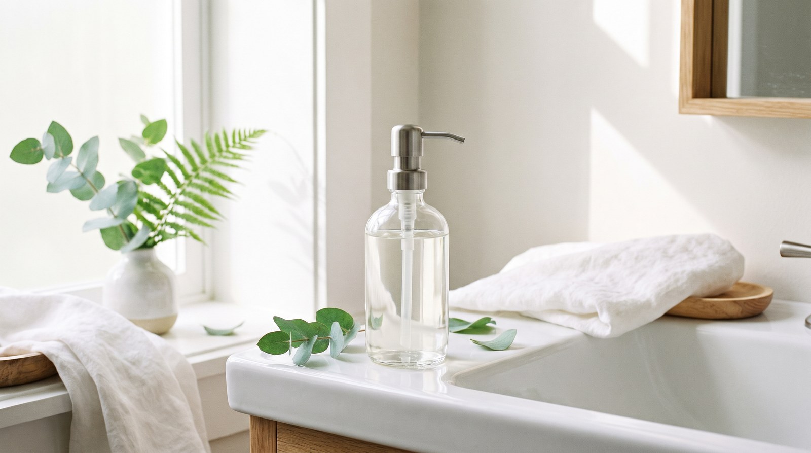 Flacon de gel lavant intime posé dans une salle de bain, hygiène intime douce