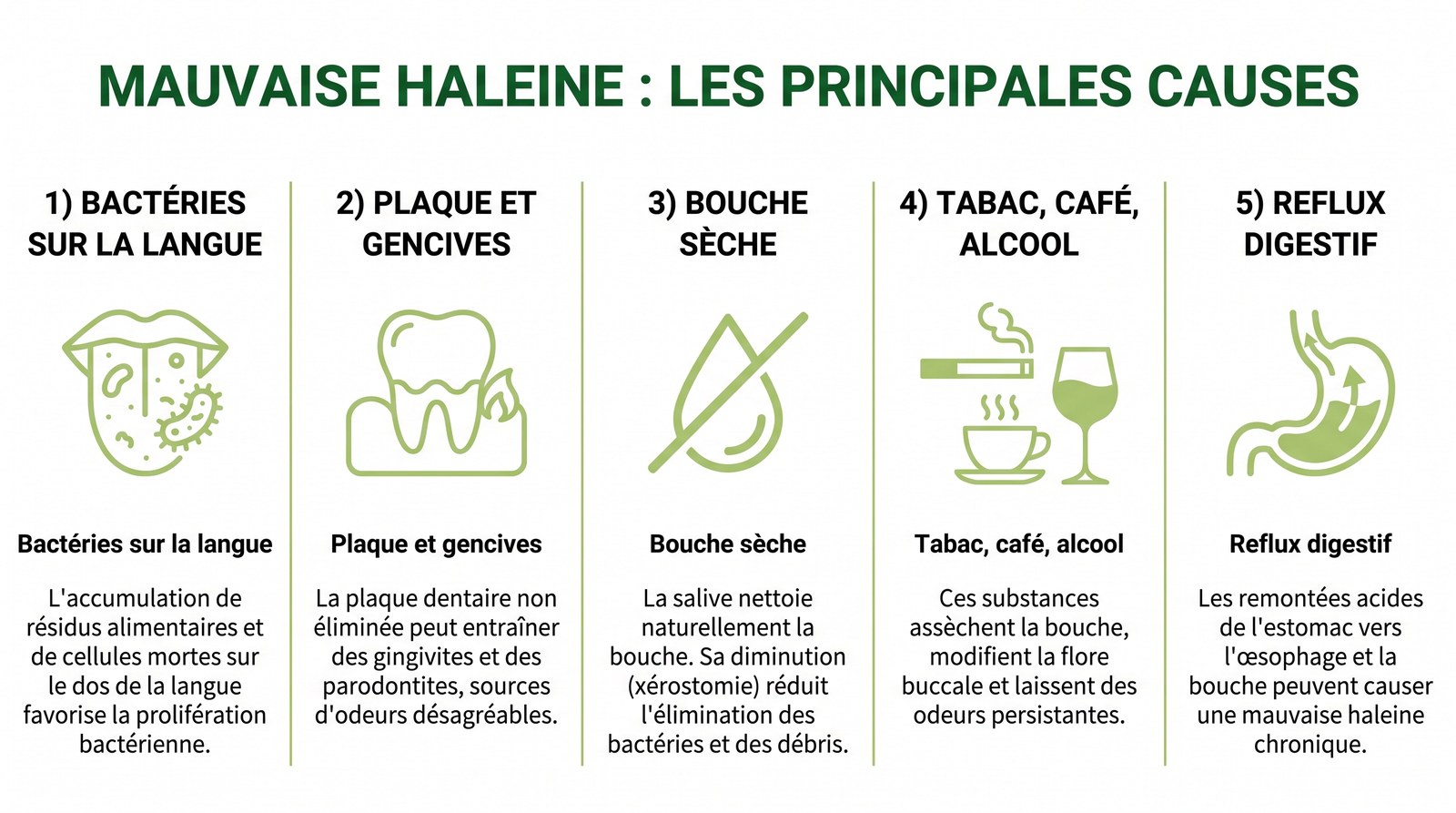 Infographie des principales causes de la mauvaise haleine