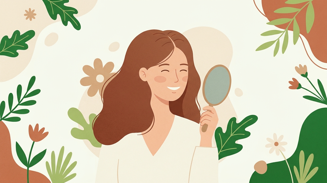 Femme observant ses cheveux dans un miroir
