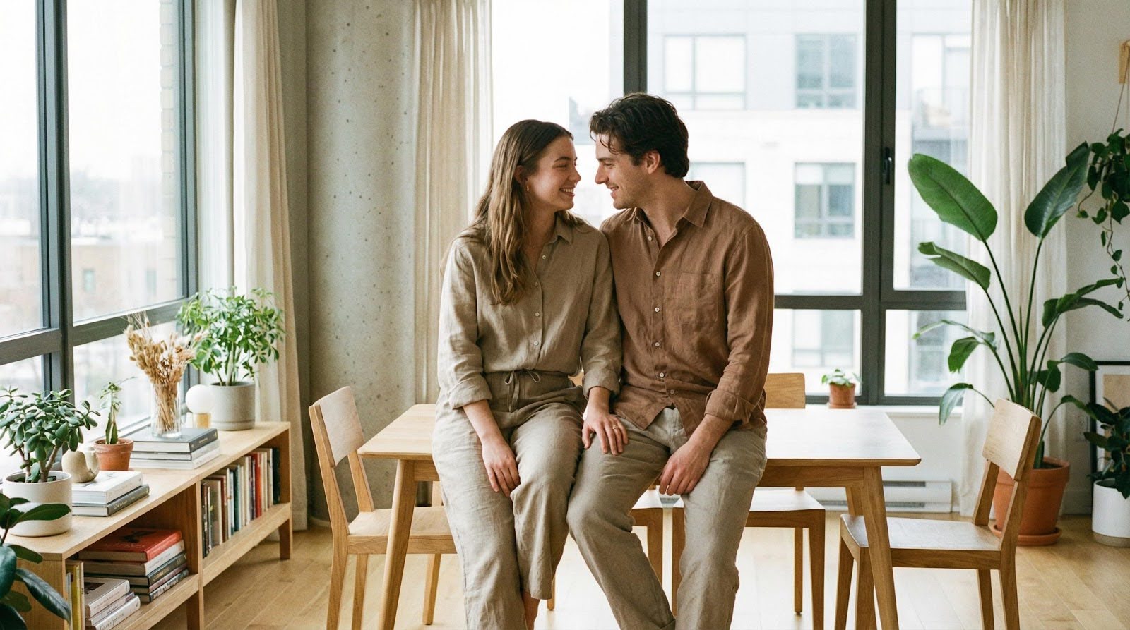 un homme et une femme sur une table complices