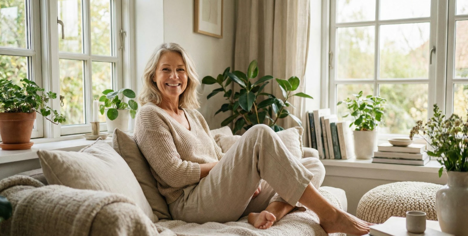 une femme agée sur son canapé
