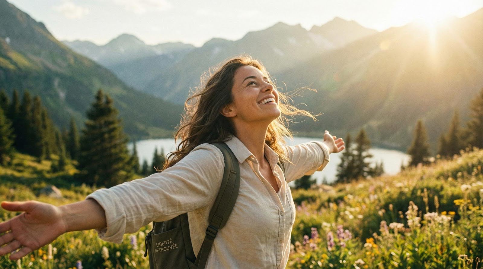 une femme heureuse qui respire l'air frais de la nature