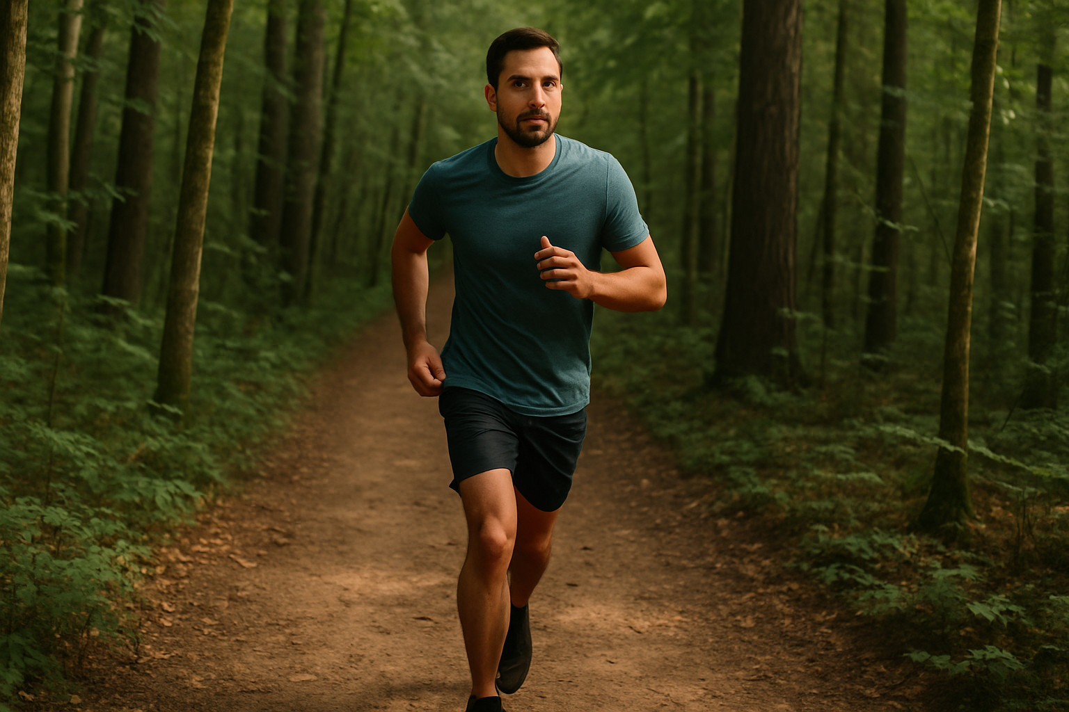 un homme qui fait son jogging dans les bois