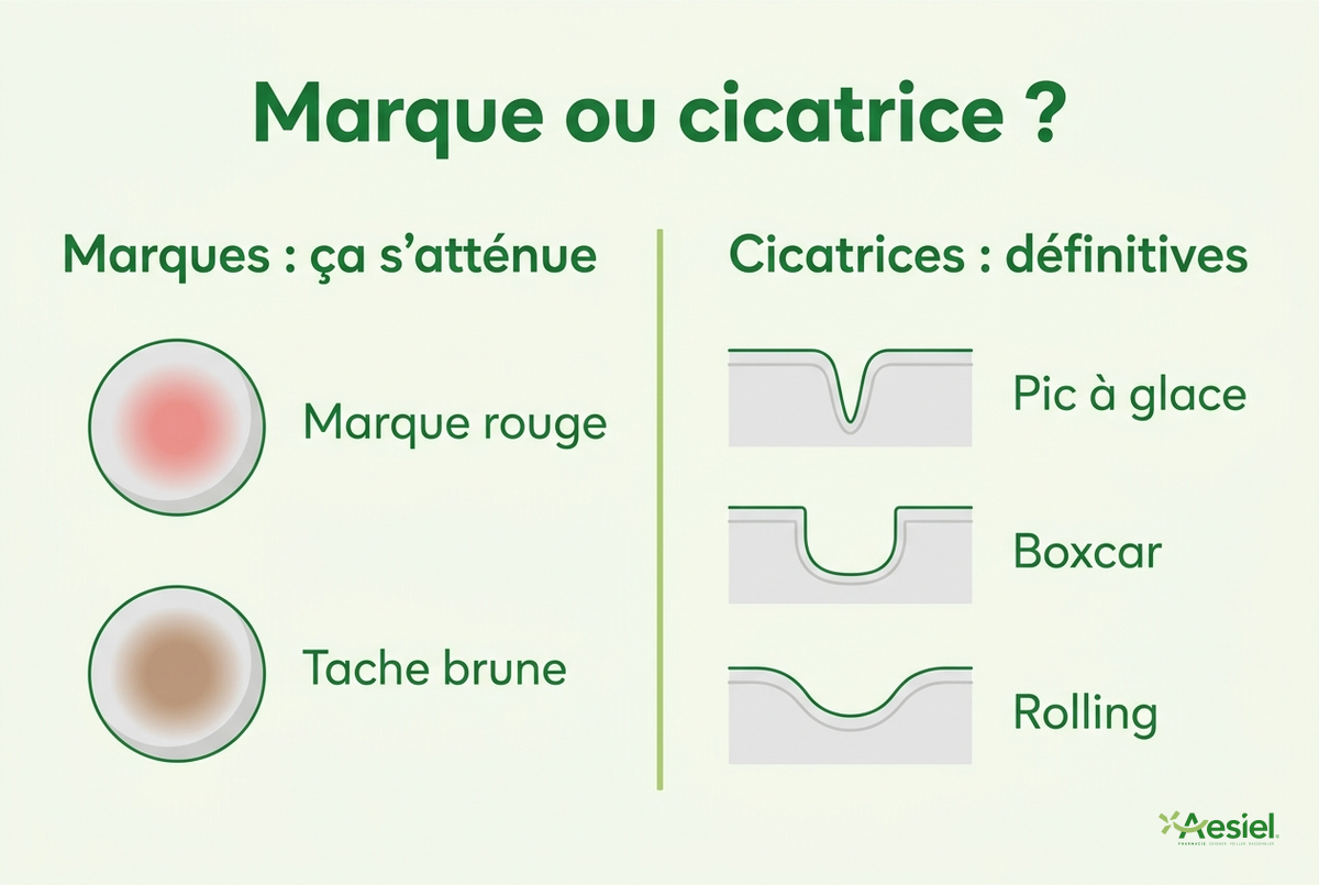 Marque ou cicatrice : marques réversibles et vraies cicatrices d'acné