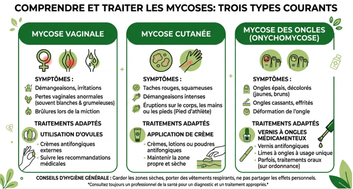 explications et traitements pour la mycose vaginale, cutanée et mycose des ongles