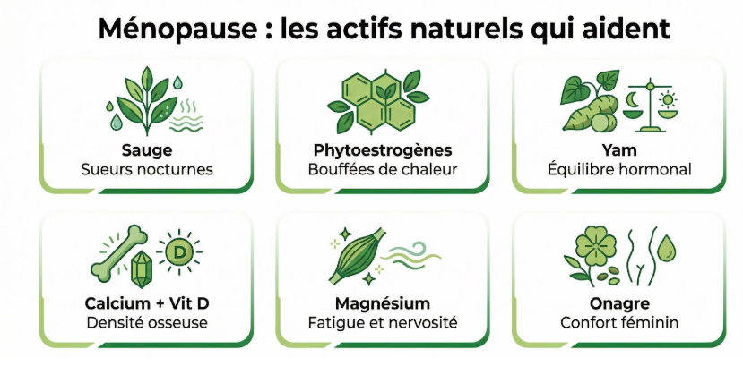 la liste des actifs aidant pour soulager la ménopause
