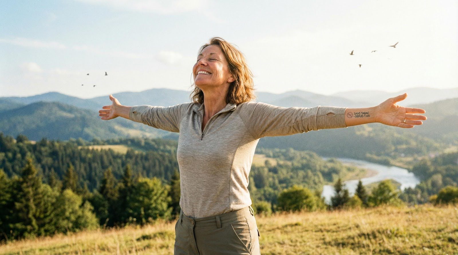une femme heureuse libérée de la cigarette